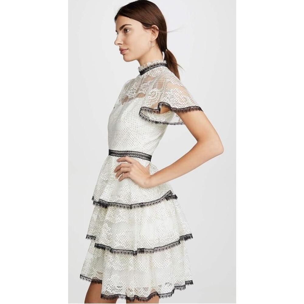 NWT Shoshanna Stacia Lace Tiered Polka Dot scallop Cottage western rustic dress8